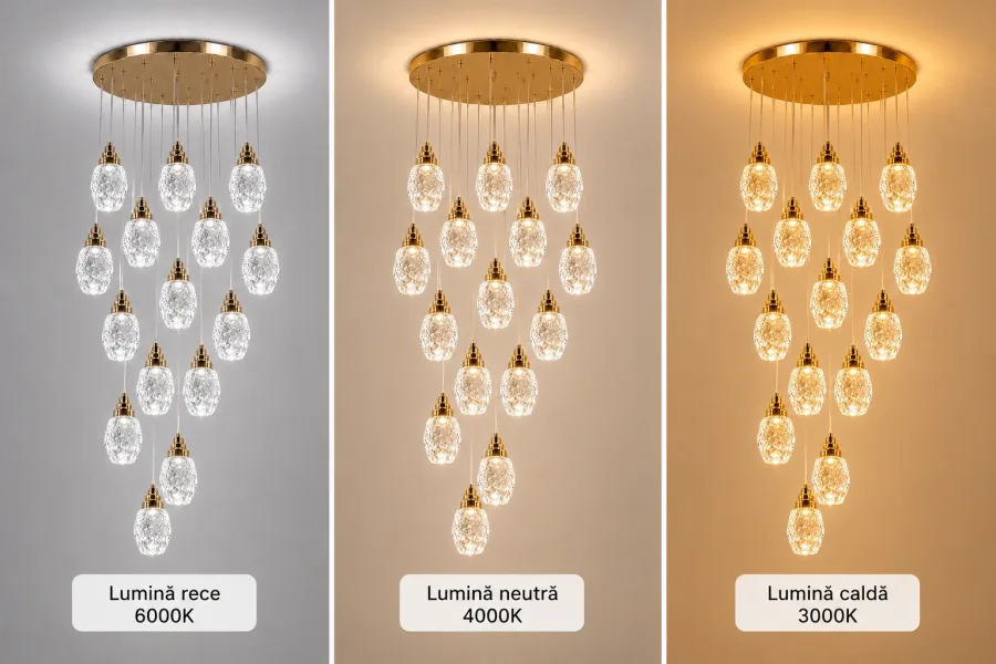 Luxoria-lustra led cu 15 pendule cristal tip diamant