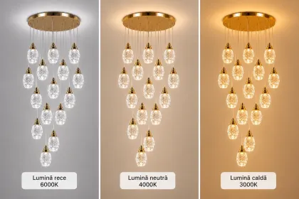 Luxoria-lustra led cu 15 pendule cristal tip diamant