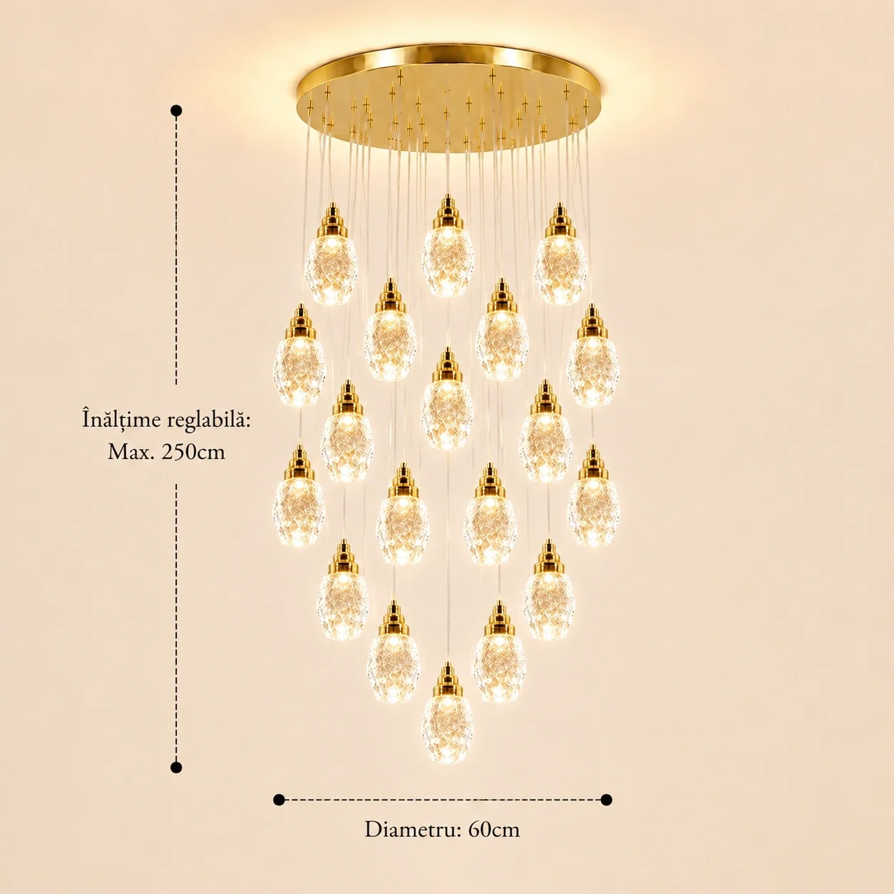 Luxoria-lustra led cu 19 pendule cristal tip diamant