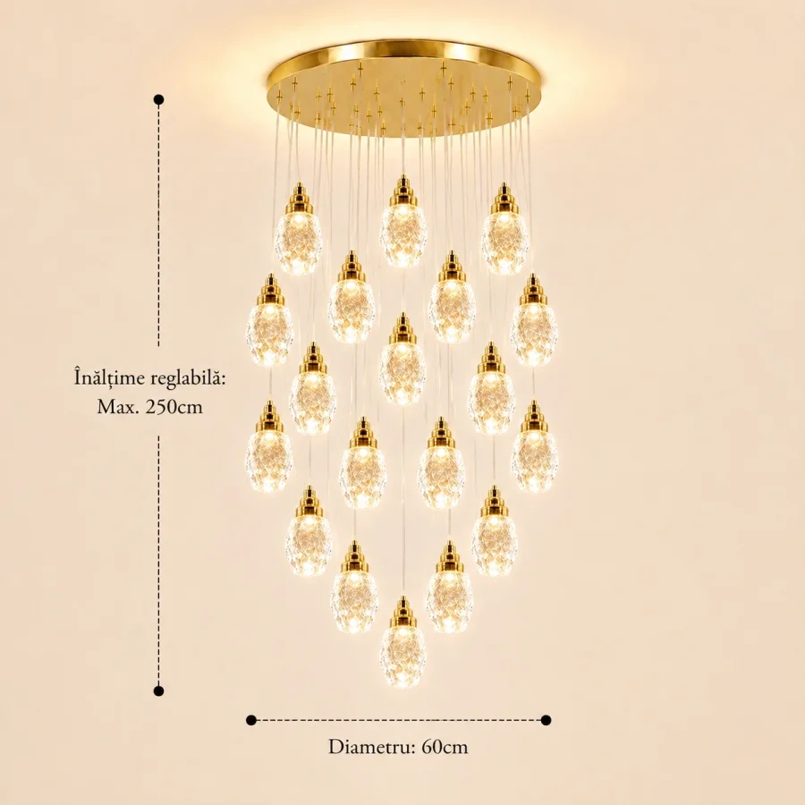 Luxoria-lustra led cu 19 pendule cristal tip diamant