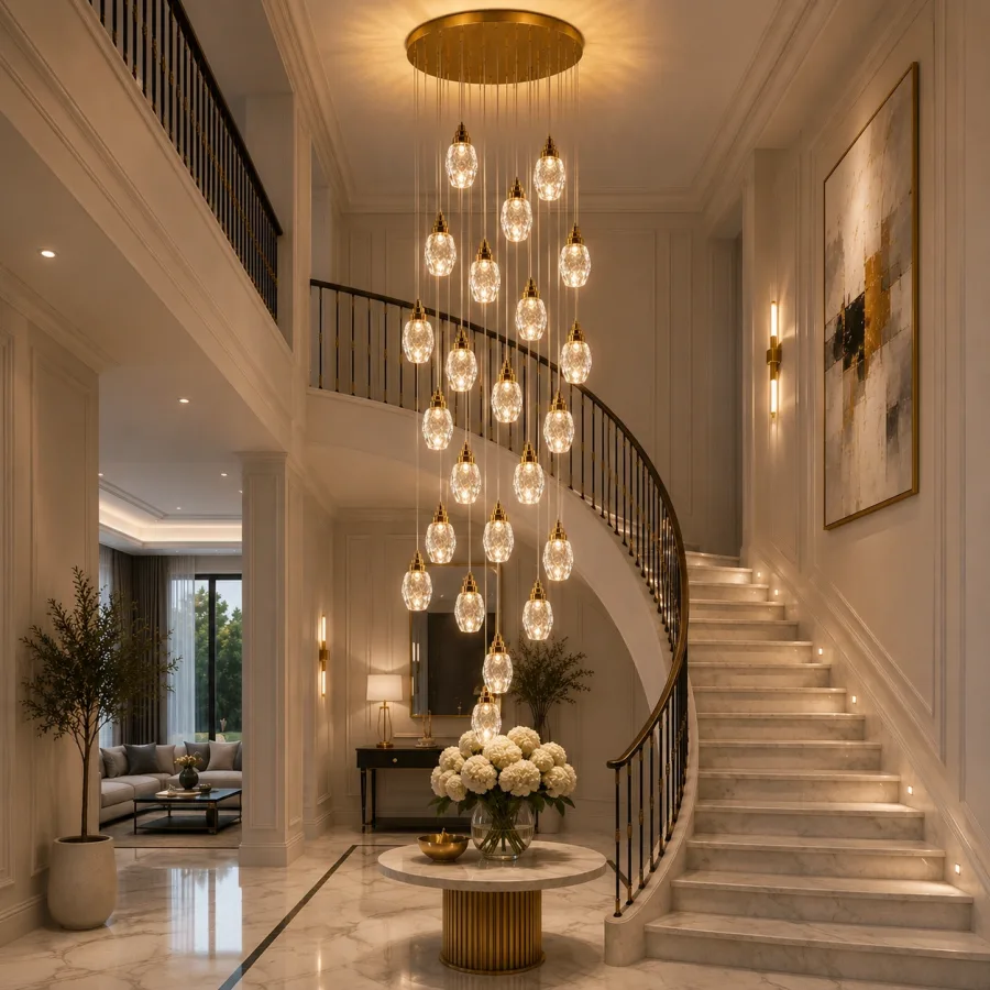 Luxoria-lustra led cu 19 pendule cristal tip diamant