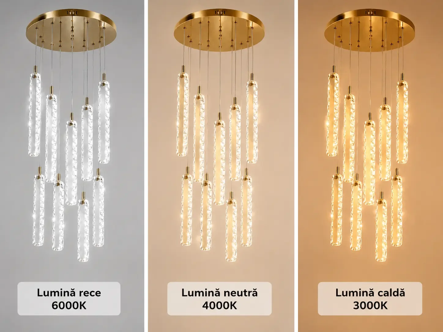 Solen-lustra led cu 9 pendule cristal si telecomanda