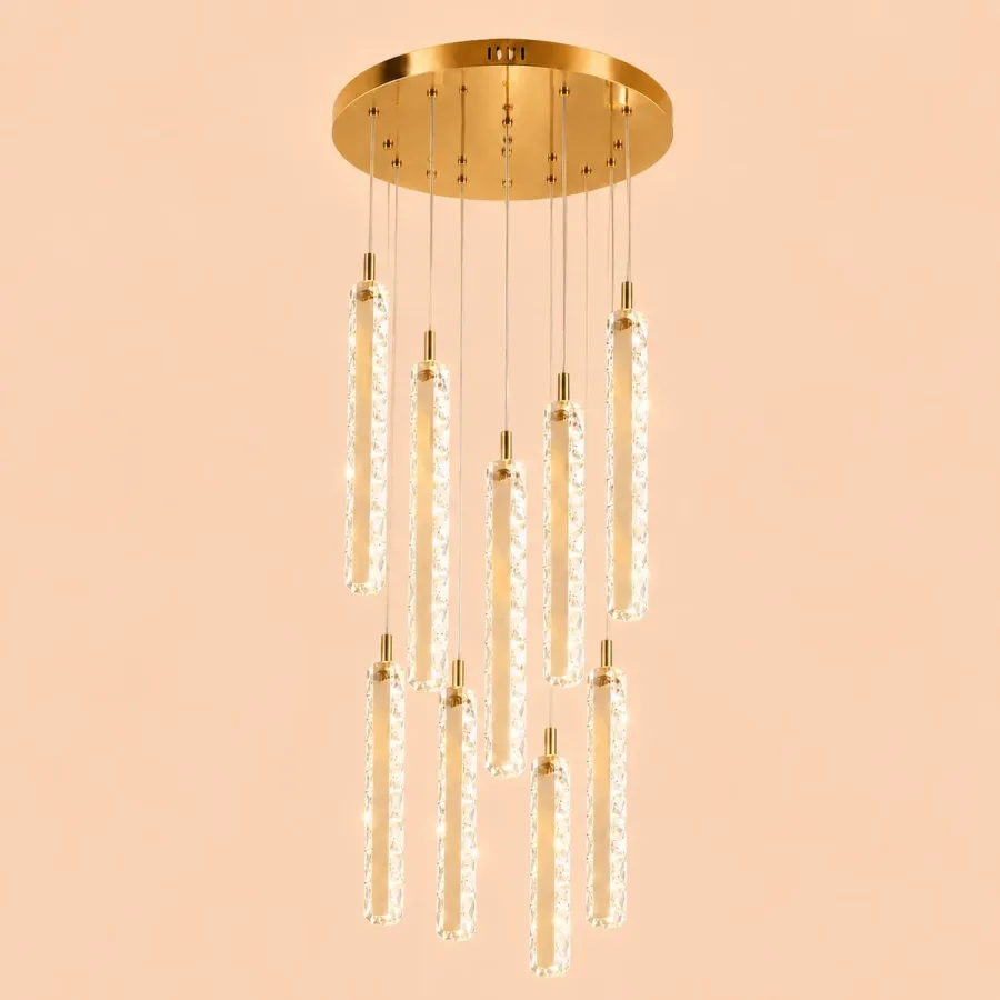 Solen-lustra led cu 9 pendule cristal si telecomanda