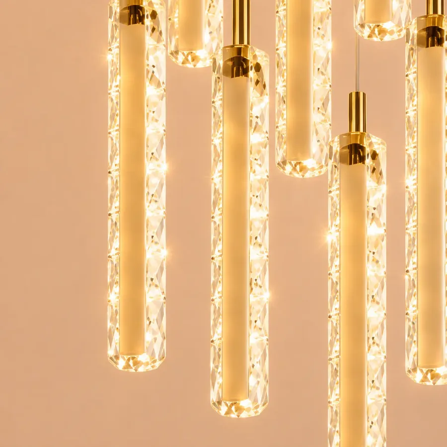 Solen-lustra led cu 9 pendule cristal si telecomanda