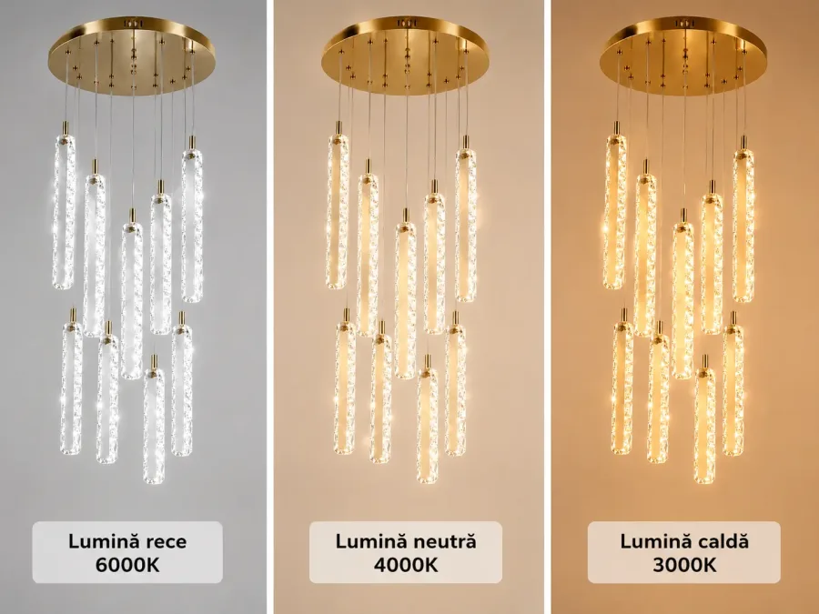 Solen-lustra led cu 9 pendule cristal si telecomanda