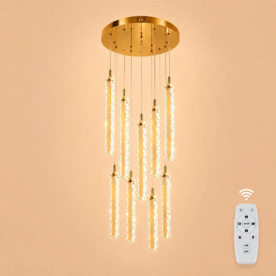 Solen-lustra led cu 9 pendule cristal si telecomanda