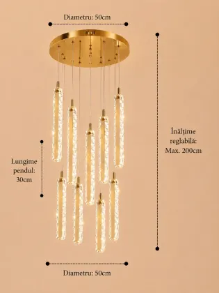 Solen-lustra led cu 9 pendule cristal si telecomanda