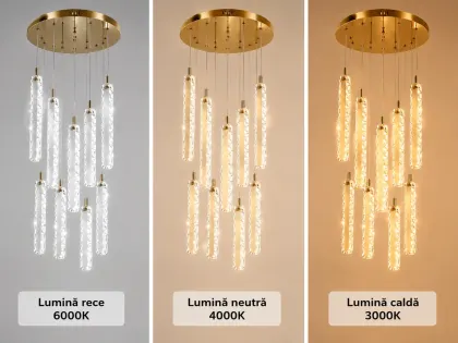 Solen-lustra led cu 9 pendule cristal si telecomanda
