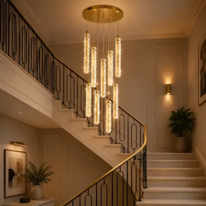 Solen-lustra led cu 9 pendule cristal si telecomanda