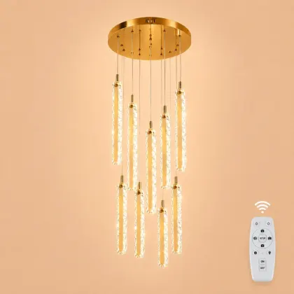 Solen-lustra led cu 9 pendule cristal si telecomanda